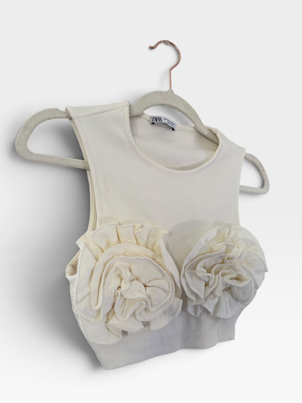 Zara Ivory Floral Appliqué Cropped Tank - Picture 5 of 8